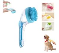 Yilia Brosse de bain 2 en 1 pour chien avec distributeur de shampooing intégré, brosse de lavage pour animaux de compagnie, brosse de massage pour chiens à poils longs et courts (bleu, dents fines)