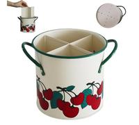 Yililay Caddy ustensile de fer peint en cerise vintage avec diviseur détachable Organisateur de compartiment avec accessoire cuisine trou vidange