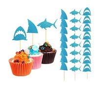 Yililay Cake Shark Toppers Glitter Shark Fin Cupcake Picks Pool Party Supplies Baby Shower Anniversaire DÉCORATIONS Blue 24PCS