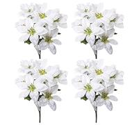 Yililay Paquet de 4 buissons de Poinsettia artificiels 7 têtes Fleurs noël en Soie Blanc