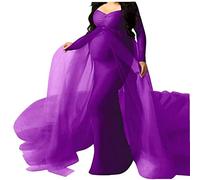 Yililay Robe de maternité Femmes en Dentelle à Manches Longues Photographie Robe Femmes Enceintes Mère Trailing Robe Pourpre M