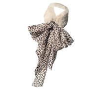 Yilingjc Écharpe en peluche pour l'hiver avec élégant ruban de soie imprimé léopard patchwork long foulard pour femme