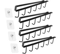 YiliYa 4 Pièces Porte Tasse à à Suspendre, Placard Rangement Crochets Suspension, Porte Verres Suspendu sous Armoire Organisateur sans Perçage (Noire)