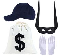 YiliYa 4Pcs Deguisement Voleur,Déguisement de cambrioleur,Déguisement de Voleur Prisonnier,Convient pour Les Costumes de Voleur de Banque de Cosplay de Carnaval d’Halloween