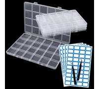 YiliYa Boite Rangement Plastique avec 24 Compartiments,Transparent Boite Compartiment pour Petites Pièces avec étiquette et Pincettes pour Ranger les Vis Boucles d'Oreilles Perles