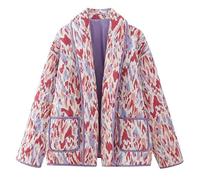 YILKOO Doudoune Imprimée pour Femmes Cardigan Vintage pour L'automne et L'hiver Veste Matelassé Léger(G,Small)