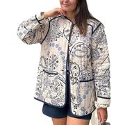 YILKOO Doudoune Imprimée pour Femmes Cardigan Vintage pour L'automne et L'hiver Veste Matelassé Léger(B,Large)