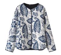 YILKOO Doudoune Imprimée pour Femmes Cardigan Vintage pour L'automne et L'hiver Veste Matelassé Léger(N,Medium)