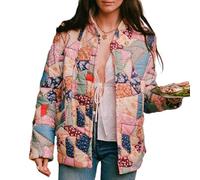YILKOO Doudoune Imprimée pour Femmes Cardigan Vintage pour L'automne et L'hiver Veste Matelassé Léger(J,Small)