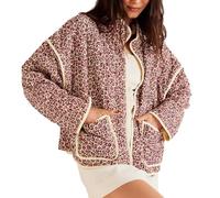 YILKOO Doudoune Imprimée pour Femmes Cardigan Vintage pour L'automne et L'hiver Veste Matelassé Léger(P,Small)