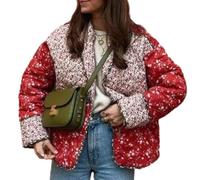 YILKOO Doudoune Imprimée pour Femmes Cardigan Vintage pour L'automne et L'hiver Veste Matelassé Léger(R,Small)