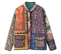 YILKOO Doudoune Imprimée pour Femmes Cardigan Vintage pour L'automne et L'hiver Veste Matelassé Léger(I,Large)