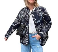 YILKOO Doudoune Imprimée pour Femmes Cardigan Vintage pour L'automne et L'hiver Veste Matelassé Léger(A,Large)