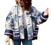 YILKOO Veste Femme Bouffante à Imprimé Floral Cardigan Léger et Décontracté Doux Veste Bombardier Matelassée pour L'automne et L'hiver(Blue,S)