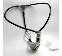 YILUQIFLY Ceinture de chasteté extrême pour hommes cage de chasteté pénis métal taille et entrejambe perforés Double jouet sexuel adulte en acier inoxydable réglable SM (Noir 60-90 cm)