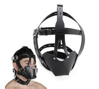 YILUQIFLY Masque de tête en cuir PU avec harnais et bâillon amovible Casque à cagoule Harnais Bâillon à bouche ouverte Muselière BDSM Bondage Sex Toys Hommes Femmes Couple (A)