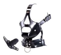 YILUQIFLY Noir Masque de tête en cuir PU avec harnais et bâillon amovible pour pénis Masque de tête à capuche BDSM Restraint Gode bâillon en silicone Sexuel pour Hommes Femmes Couple