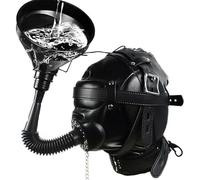 YILUQIFLY Noir SM Réglable Rembourré Cuir Bondage Masque Bouche Entonnoir Bâillon Plug PU Couvre-chef Sexe BDSM Esclave extrême Fétiche Sex Toys (Masque noir+entonnoir)