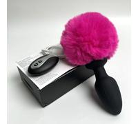 YILUQIFLY Queue courte en peluche télécommandée Bouchon anal vibrant en silicone 10 modes de vibration Trois couleurs disponibles Fun Adult Sex Toys Anal Plug Vibrator Male Female cosplay (Fuchsia)