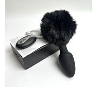 YILUQIFLY Queue courte en peluche télécommandée Bouchon anal vibrant en silicone 10 modes de vibration Trois couleurs disponibles Fun Adult Sex Toys Anal Plug Vibrator Male Female cosplay (Noir)