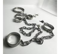 YILUQIFLY Sex Bondage BDSM Kit Esclave Sexy Acier Inoxydable Menottes Verrouillables Poignets&Manchons&Collier Chaîne Restraints Set Adulte Jouets Sexuels Couple Fournitures (Féminine A)