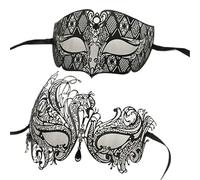 YILWPV 2 pièces en métal filigrane Couple masque de fête vénitien bal mariage mascarade Costume Masker ensemble Pour Masquerades(Black Clear Diamond)