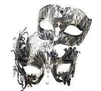 YILWPV 2 pièces en métal filigrane Couple masque de fête vénitien bal mariage mascarade Costume Masker ensemble Pour Masquerades(Silver Clear Diamond)