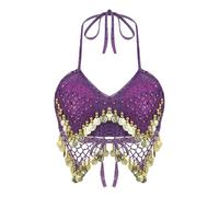YILWPV Femmes Danse du Ventre Licou Hauts de Soutien-Gorge Paillettes Perles Gland Soutiens-Gorge à Lacets Haut Court Festival Performance Costume pour Femme(Color 4)