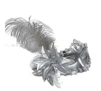 YILWPV Masque de mascarade for femmes, 3 pièces, plumes et strass, dentelle, fleur, mode, demi-visage, Sexy, fête Cosplay, bal Pour Masquerades(Silver)