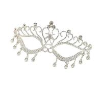 YILWPV Masque facial de mascarade, 2 pièces, coiffure fête mariage, bijoux avec pompon en strass, accessoires for robe Banquet Pour Masquerades(Silver)