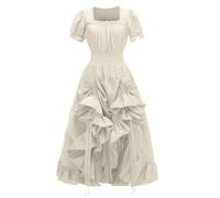 YILWPV Robe plissée rétro Couleur Unie Taille élastique Grande balançoire élégante soirée Longue(Beige,M)