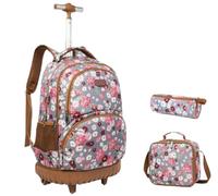 YILWPV Sac à dos roulettes for enfants d'école Ensemble de sacs for filles Pour Adolescents(Brown)