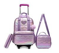 YILWPV Schoolbag With Wheels Trolley Bag Set Girls Rolling Backpack For School Bookbags Carry-On Luggage Wheeled Pour Adolescents(PURPLE)