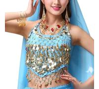 YILWPV Soutien-Gorge à Paillettes for Femmes, Haut Court de Danse du Ventre, Pompon, Serviette Triangulaire, Spectacle fête, col Licou, Costumes scène Club Festival Musique pour Femme(Color 9)