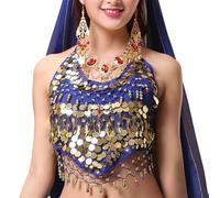 YILWPV Soutien-Gorge à Paillettes for Femmes, Haut Court de Danse du Ventre, Pompon, Serviette Triangulaire, Spectacle fête, col Licou, Costumes scène Club Festival Musique pour Femme(Color 3)