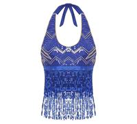 YILWPV Soutien-Gorge de Danse du Ventre for Femmes, Haut col Licou, Gilet sans Manches, Paillettes Brillantes, Pompon, Costume Spectacle sur scène Jazz Latin pour Femme(Color 7)