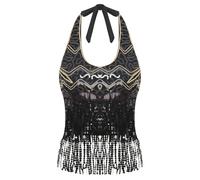 YILWPV Soutien-Gorge de Danse du Ventre for Femmes, Haut col Licou, Gilet sans Manches, Paillettes Brillantes, Pompon, Costume Spectacle sur scène Jazz Latin pour Femme(Color 4)