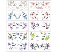 YILZAR 10 Feuilles de tatouages pailletés papillons - Décorations pour visage et corps, pour carnaval, festivals, anniversaires et déguisements