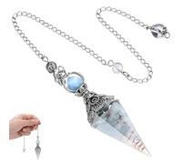 YILZAR Pendule Divinatoire en Pierre de Guérison Bleu Mer, Pendule de Thot pour Radiesthésie et Reiki, Accessoire d'Ésotérisme et Spiritualité, Pendentif avec Chaîne Argent Antique