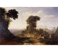 YIMACBJXX Affiches Imprimées Tecoration Murale Vue du temple de Jupiterlenius sur l'île d'Égine avec la danse nationale grecque de la Romaika Pour la Décoration de la Chambre à Coucher 60x90cm