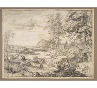 YIMACBJXX Célèbre Art Mural Toile Tableaux Déco Muraux Berger et bergère conversant dans un paysage de Claude Lorrain Abstait Peinture Pour la Décoration de Bureau 60x90cm