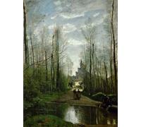 YIMACBJXX Célèbre Art Mural Toile Tableaux Déco Muraux l'église de Marissel près de Beauvais par Jean Baptiste Camille Corot Abstait Peinture Pour la Décoration de Bureau 60x90cm
