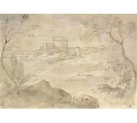 YIMACBJXX Célèbre Art Mural Toile Tableaux Déco Muraux Paysage avec une fortifiée par Claude Lorrain Abstait Peinture Pour la Décoration de Bureau 60x90cm