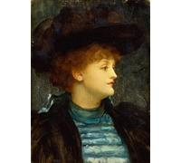 YIMACBJXX Célèbre Art Mural Toile Tableaux Déco Muraux Portrait de femme en robe turquoise avec manteau noir et chapeau par Frederic Leighton Abstait Peinture Pour la Décoration de Bureau 60x90cm