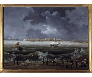 YIMACBJXX Célèbre Art Mural Toile Tableaux Déco Muraux Saint Malo par Ambroise Louis Garneray Abstait Peinture Pour la Décoration de Bureau 60x90cm