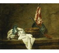 YIMACBJXX Célèbre Art Mural Toile Tableaux Déco Muraux une assiette en terre vernissée une écumoire à viande sur un crochet par Jean Baptiste Simeon Chardin Pour la Décoration de Bureau 60x90cm