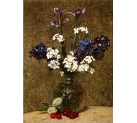 YIMACBJXX Célèbre Impressions sur Toile Image D'illustration Fleurs d'iris et de jacinthes avec cerises et amandes sur la table par Henri Fantin latour Pour la Décoration Murale 60x90cm