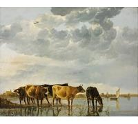YIMACBJXX De Célèbres Tableaux Affiche Mur Art Oeuvre d'art Tableau Animaux dans une rivière par Aelbert Cuyp Impression Peinture Huile Pour la Décoration du Salon 60x90cm