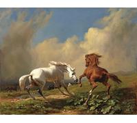 YIMACBJXX De Célèbres Tableaux Affiche Mur Art Oeuvre d'art Tableau Chevaux timides dans les orages de Rudolf Koller Impression Peinture Huile Pour la Décoration du Salon 60x90cm