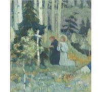 YIMACBJXX De Célèbres Tableaux Affiche Mur Art Oeuvre d'art Tableau Il Monastero Di Foundingsergius Mikhail Nesterov Impression Peinture Huile Pour la Décoration du Salon 60x90cm